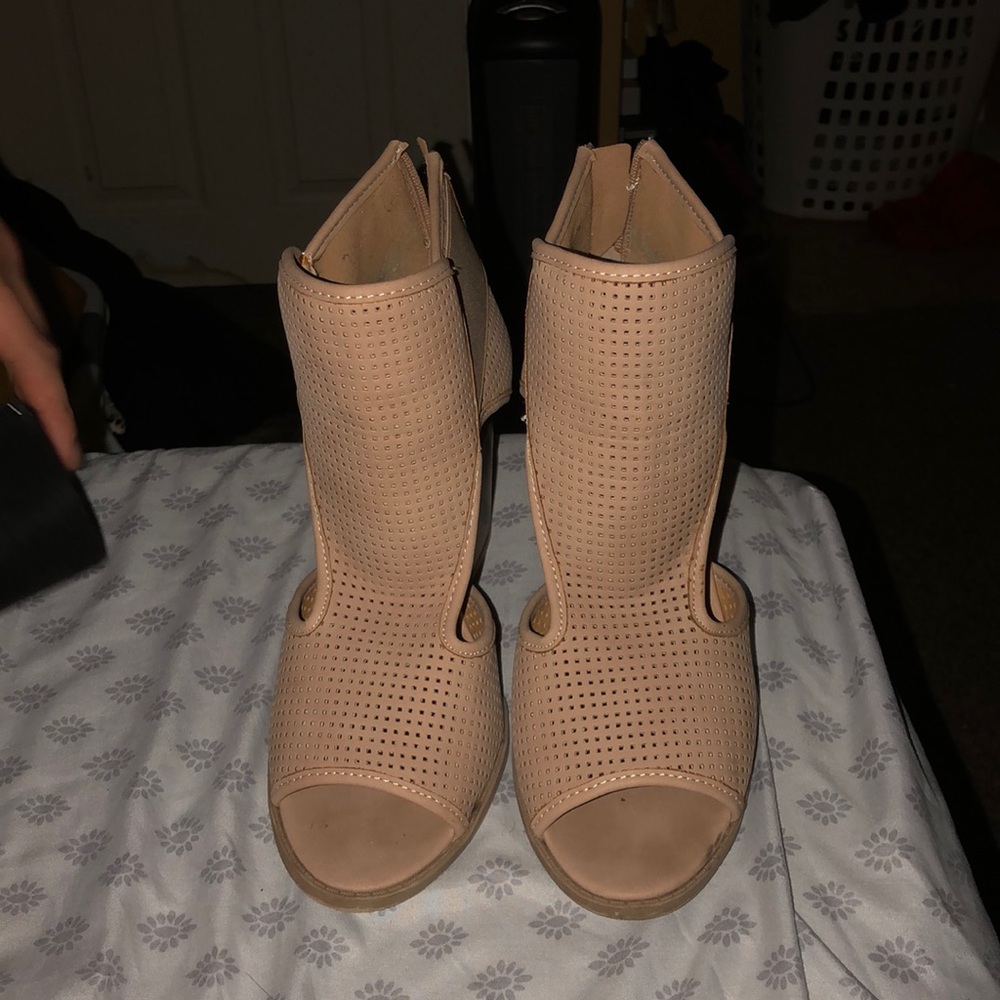 Tan opened toe booties